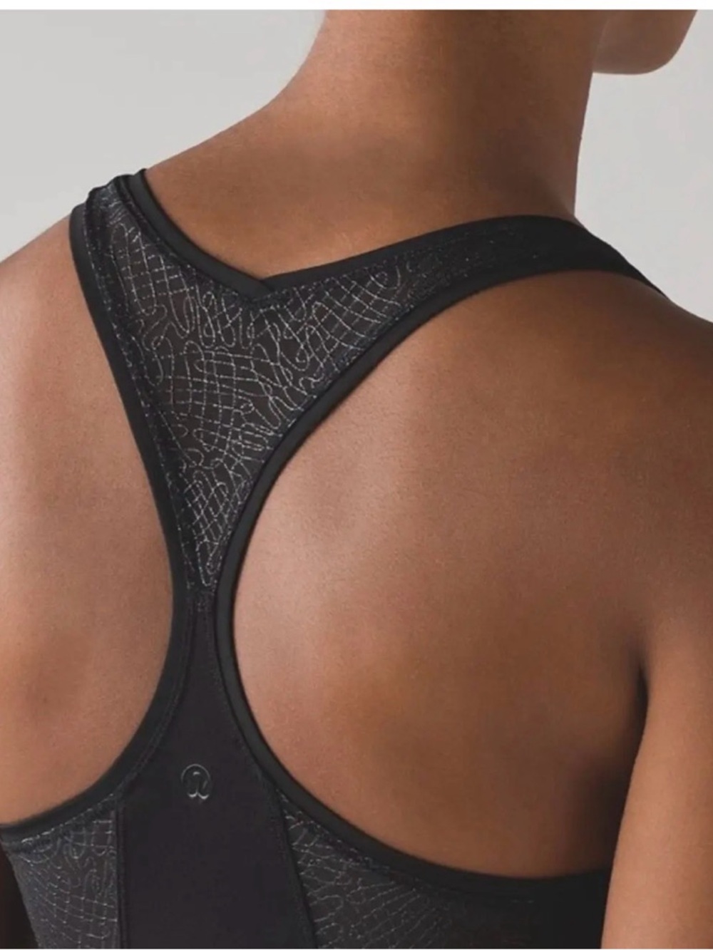 lululemon athletica Black Racerback Sports Bra with Subtle Textured Print